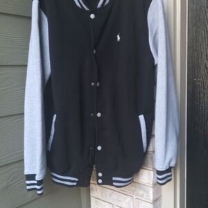 The Polo Ralph Lauren Men's Varsity black and gray Jacket with the iconic Pony l